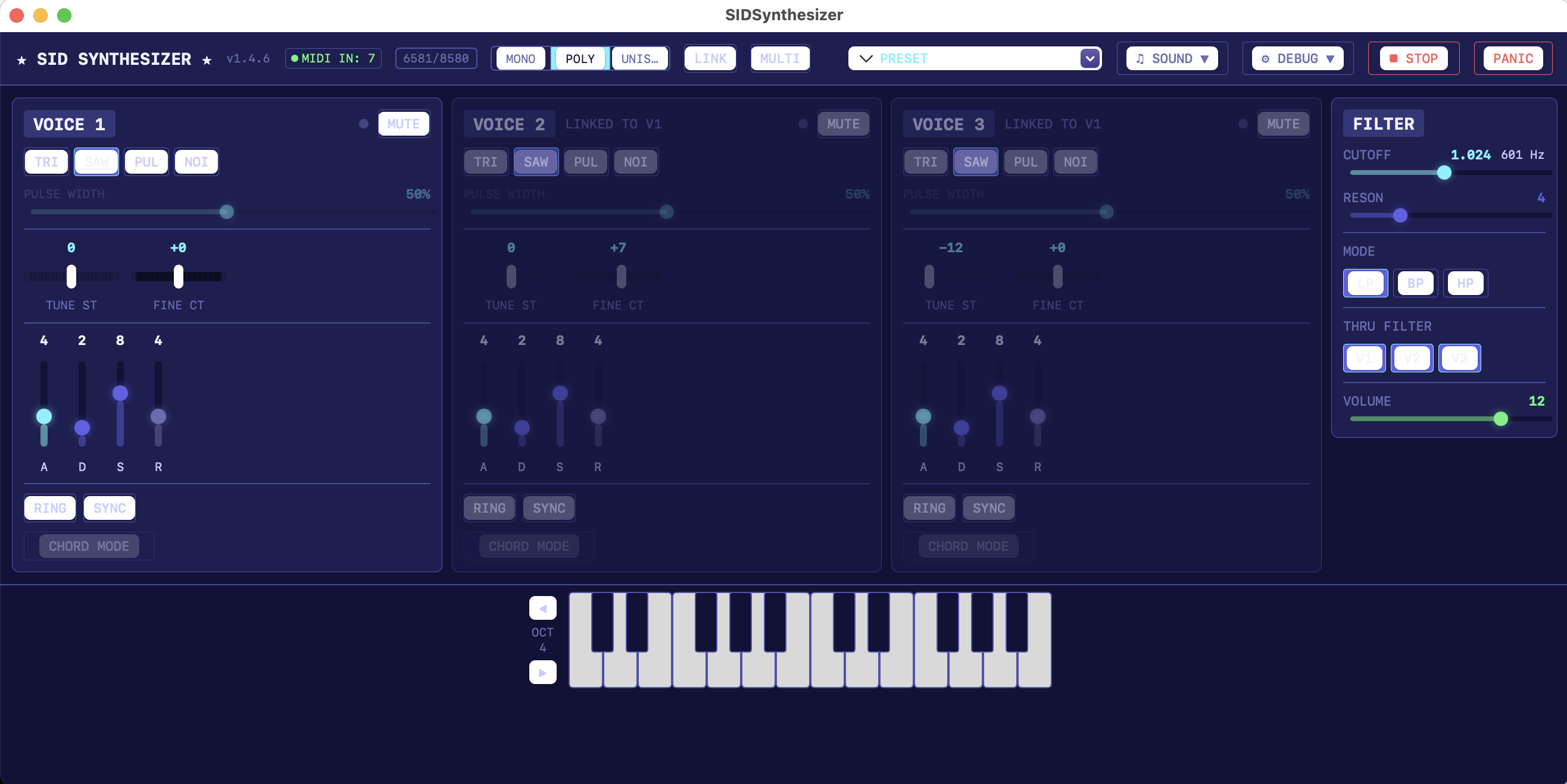 SID Synthesizer – C64-Oberfläche